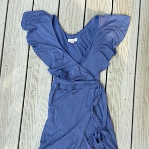 Sun & Shadow Blue Ruffle Wrap Dress, Size Small
